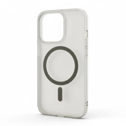 Clear MagSafe iPhone case with circular magnetic alignment and large camera cutout