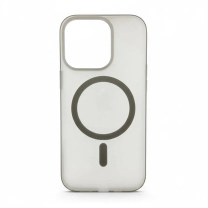 Clear MagSafe iPhone case with circular MagSafe alignment on white background