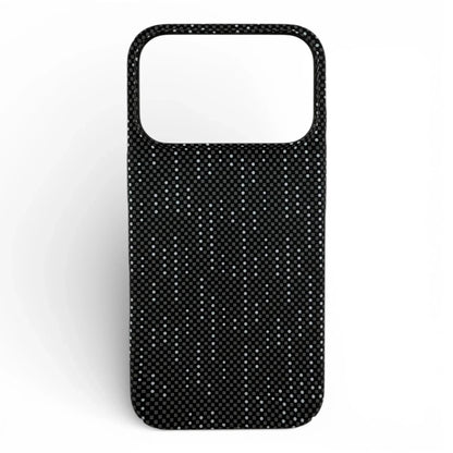 Black MagSafe iPhone case with textured dotted pattern on white background