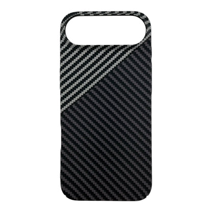Black carbon fiber MagSafe iPhone case with diagonal striped pattern
