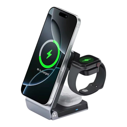 3-in-1 wireless MagSafe charger with iPhone, smartwatch, and earbuds charging