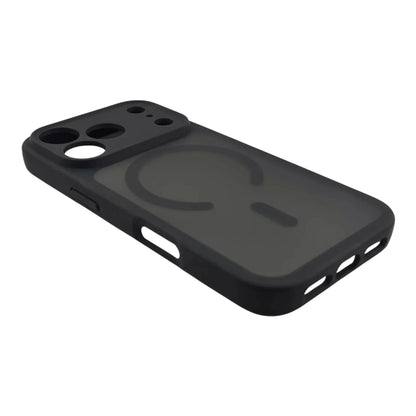 Matte black MagSafe iPhone case shown from a side-angle view.