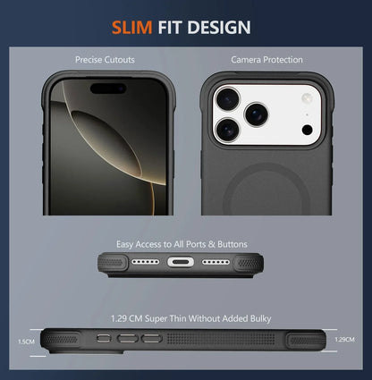 Slim fit iPhone case with precise cutouts, camera protection, and easy port access, 1.29cm thin
