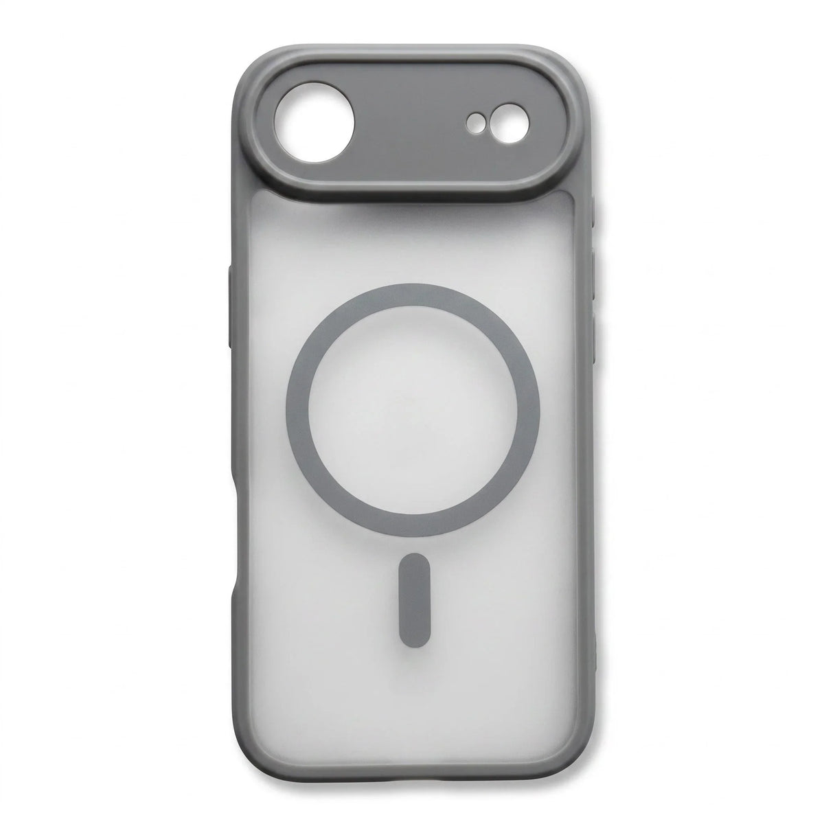 Translucent grey MagSafe iPhone case with a visible magnetic ring design