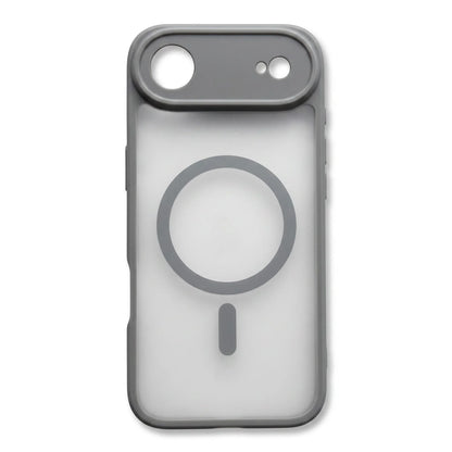 Translucent grey MagSafe iPhone case with a visible magnetic ring design